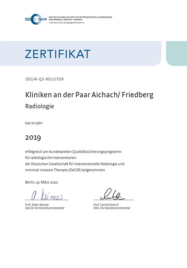 Radiologie Zertifikat Teilnahme DeGIR QS Register 2019
